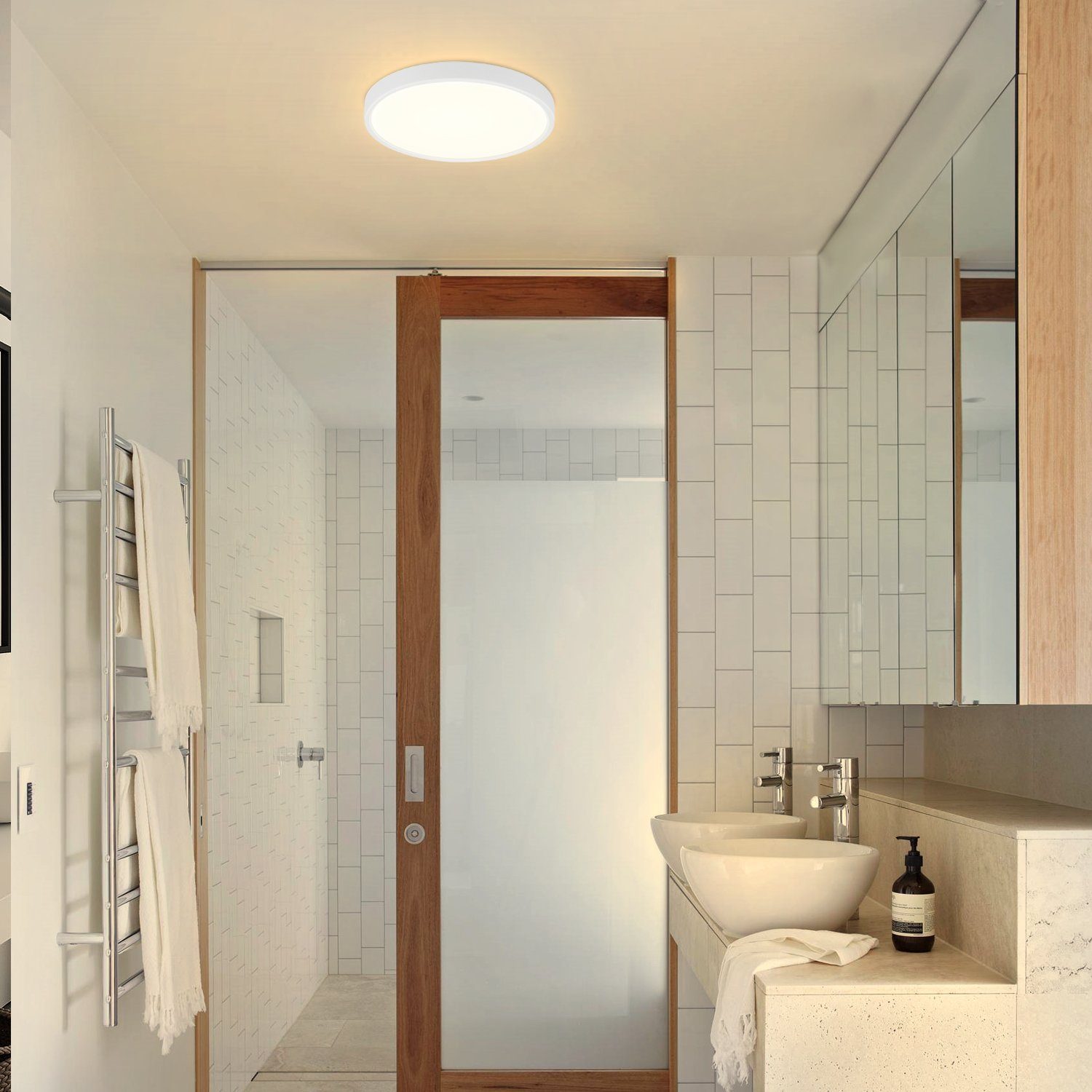 fest Klein IP44 Küche WeißFlach Nettlife Rund Deckenbeleuchtung LED Deckenleuchte 8W Schlafzimmer Balkon integriert, für Ø17CM, Flur Badezimmer Panel Wasserdicht, Warmweiß, LED