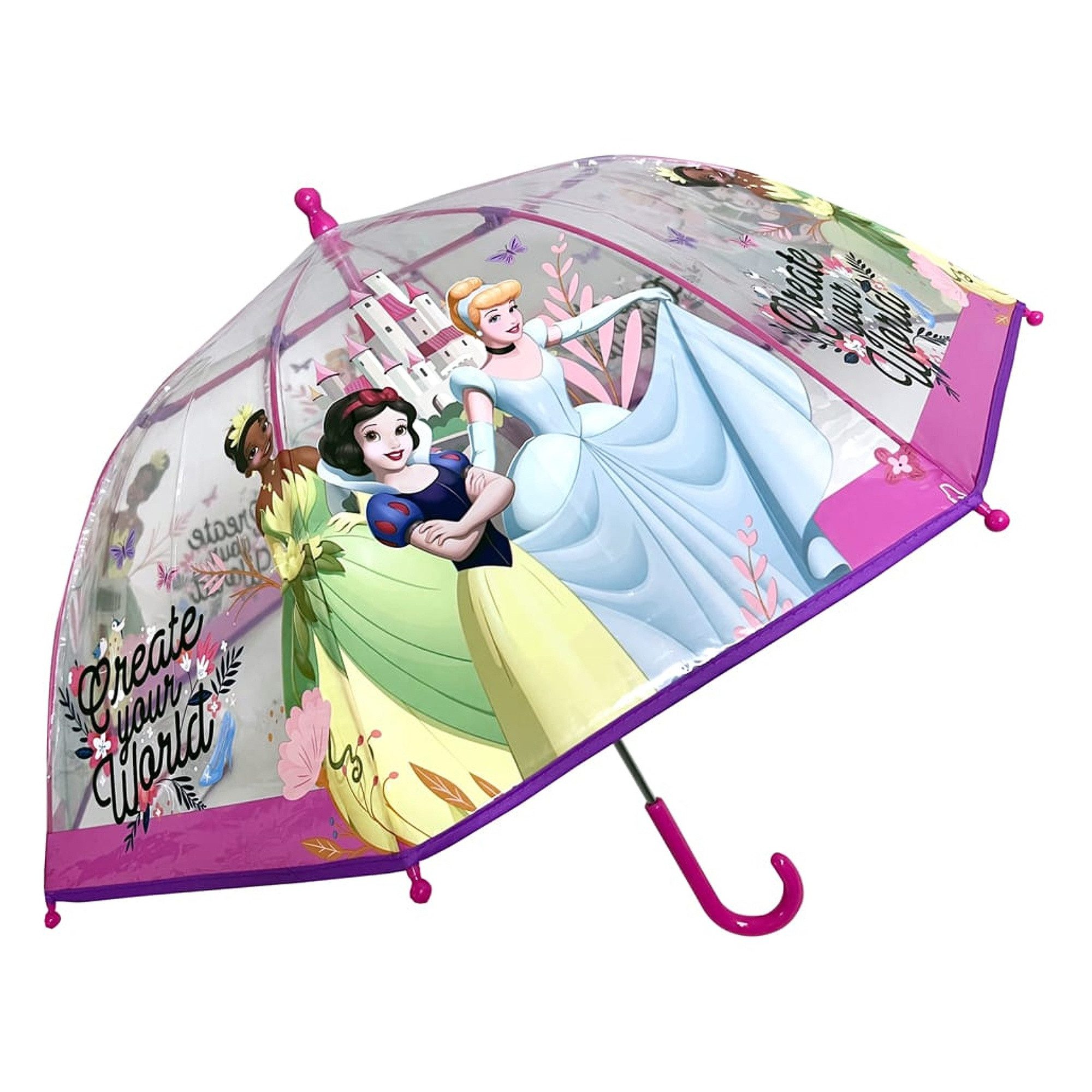 Disney Princess Stockregenschirm Kinder Regenschirm mit Fiberglasgestell ab 3 Jahren, windfest