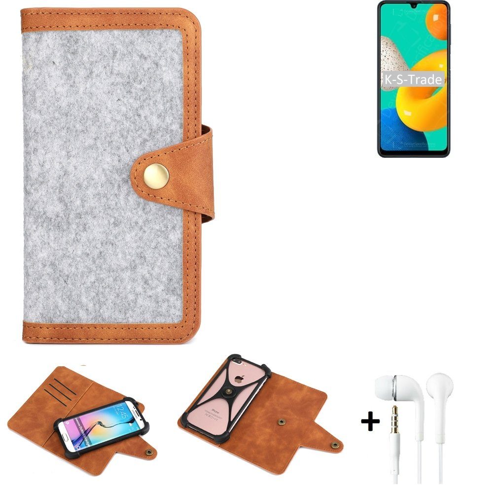 K-S-Trade Handyhülle für Samsung Galaxy M32, Handyhülle + Kopfhörer Schutzhülle Filz Hülle Kunstleder