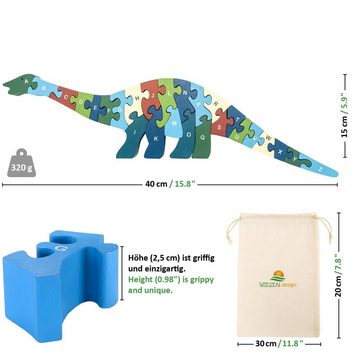 WIESEN.design Lernspielzeug Buchstabenpuzzle Dino, Montessori Spielzeug ab 3 Jahre, Holzpuzzle, DIN EN71 geprüft, Speichel- und schweißfest, gratis Versand