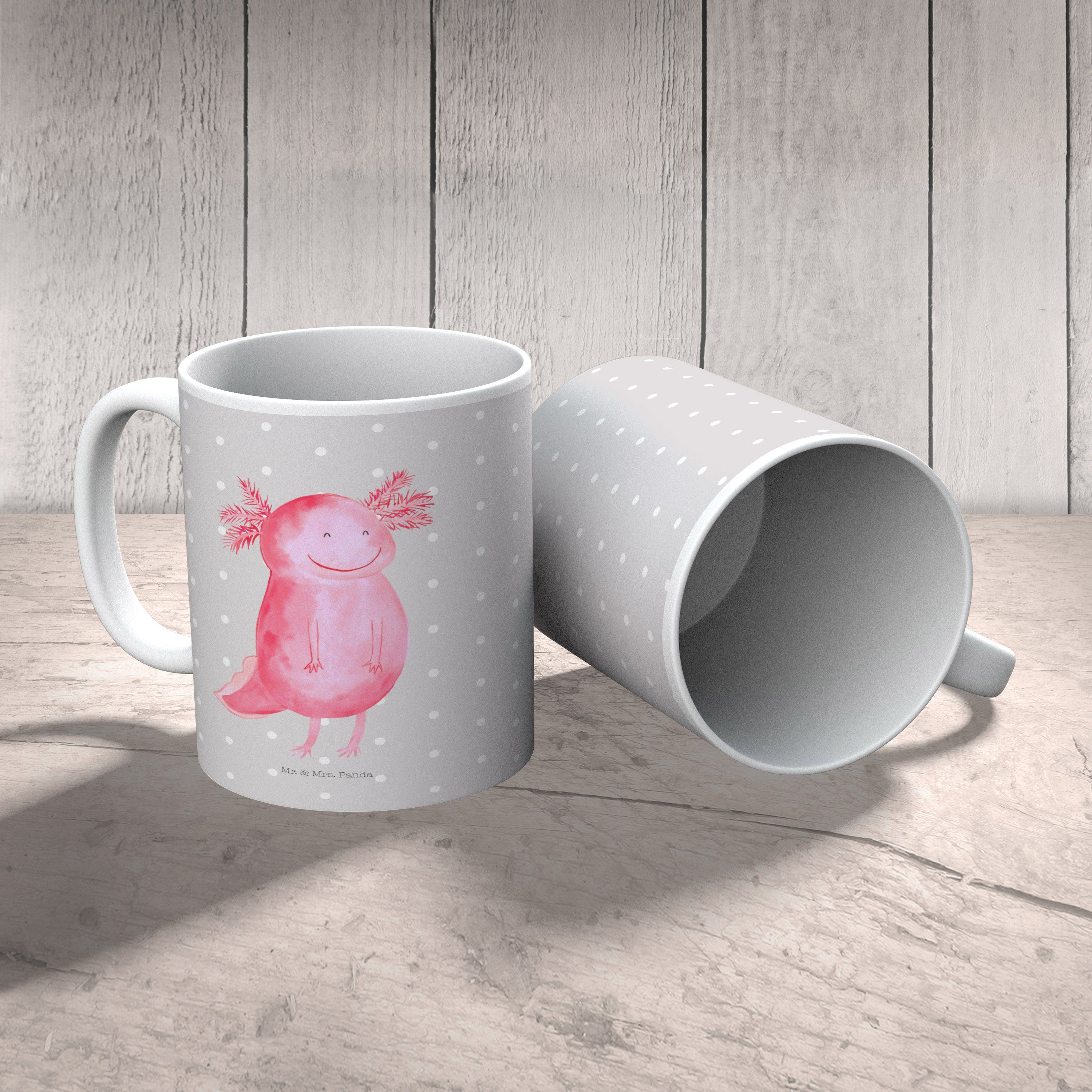 Mr. & Mrs. Panda Sc, - Axolotl Keramik Geschenk, Pastell - Sprüche, Tasse, glücklich Tasse Tasse Grau