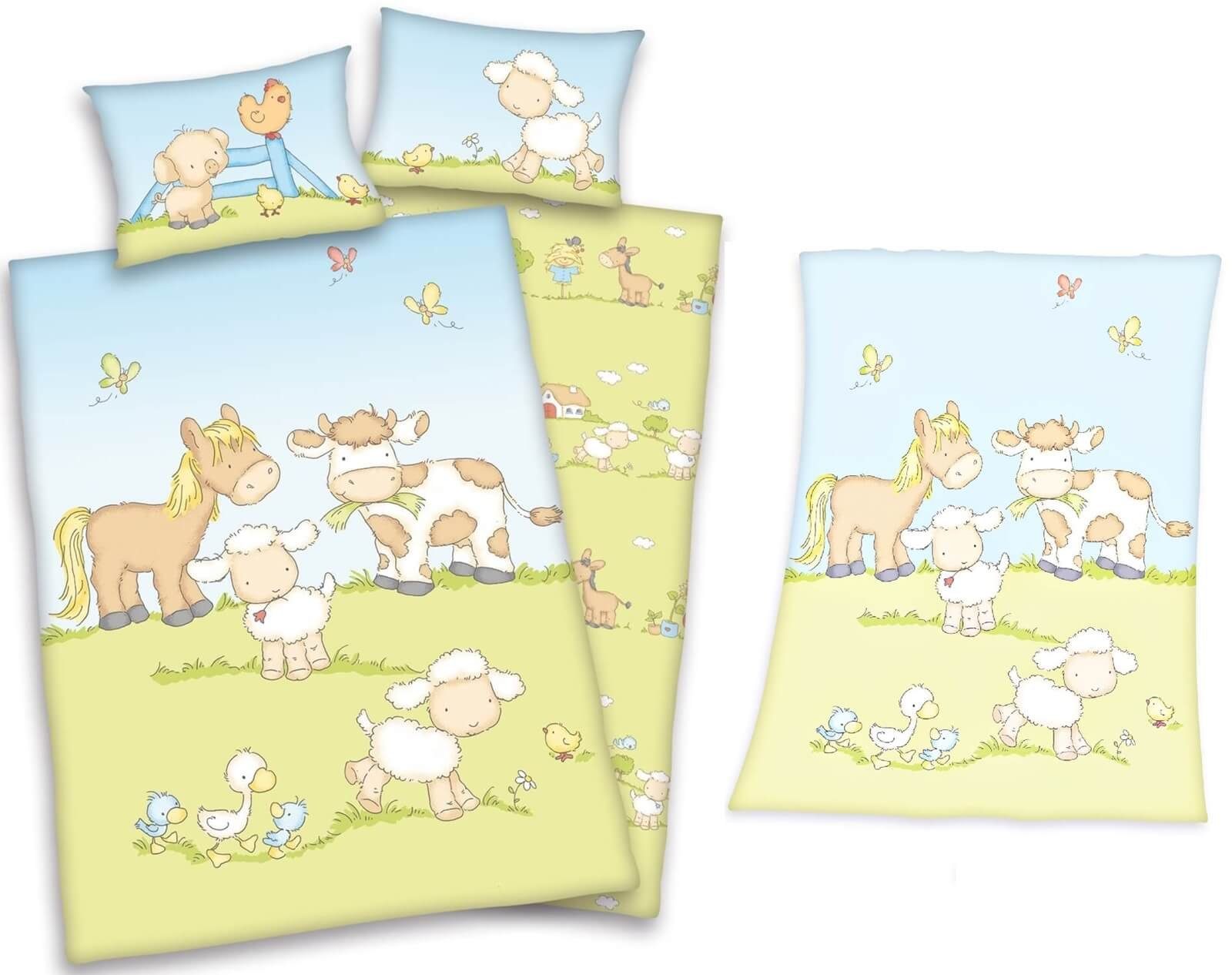 Bauernhof Tiere Baby-Bettwäsche-Set und Flauschdecke Klein-Kinderbettwäsche 