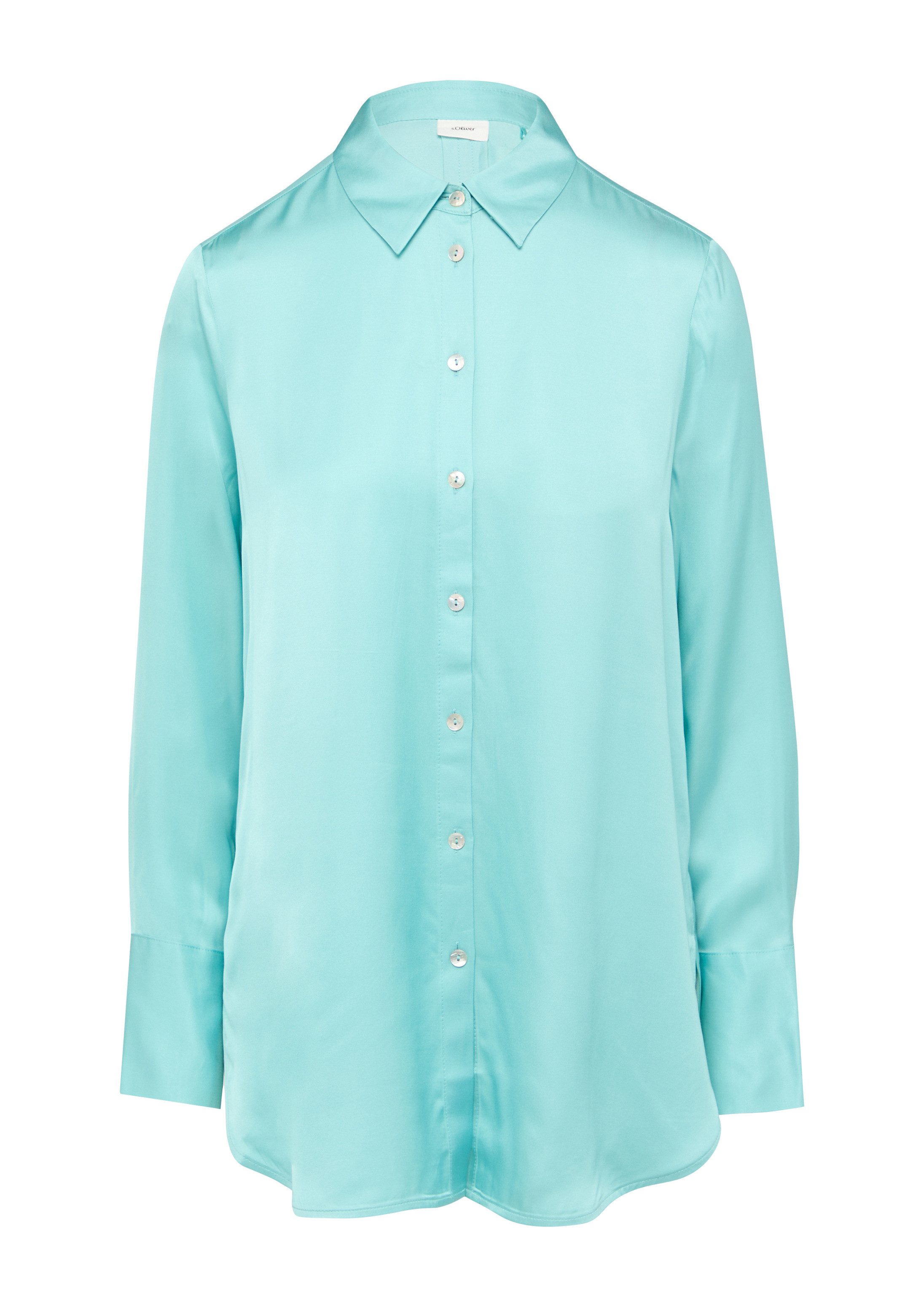 s.Oliver Langarmbluse Bluse Longbluse aus Viskosesatin mit Perlmuttknöpfen