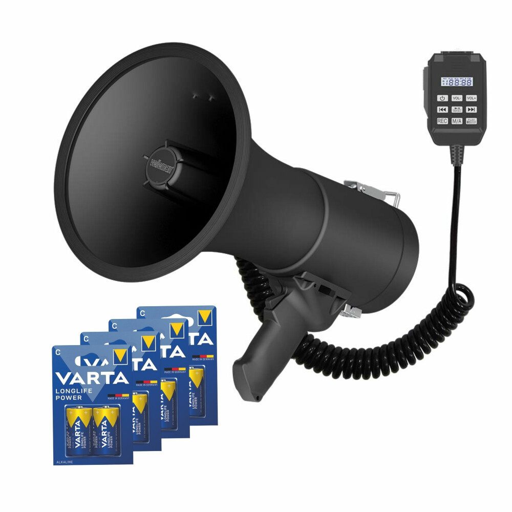 Velleman LED Würfel Megafon Set 50W mit Sirene - Reichweite 1200m, 120dB - inklusive Batte