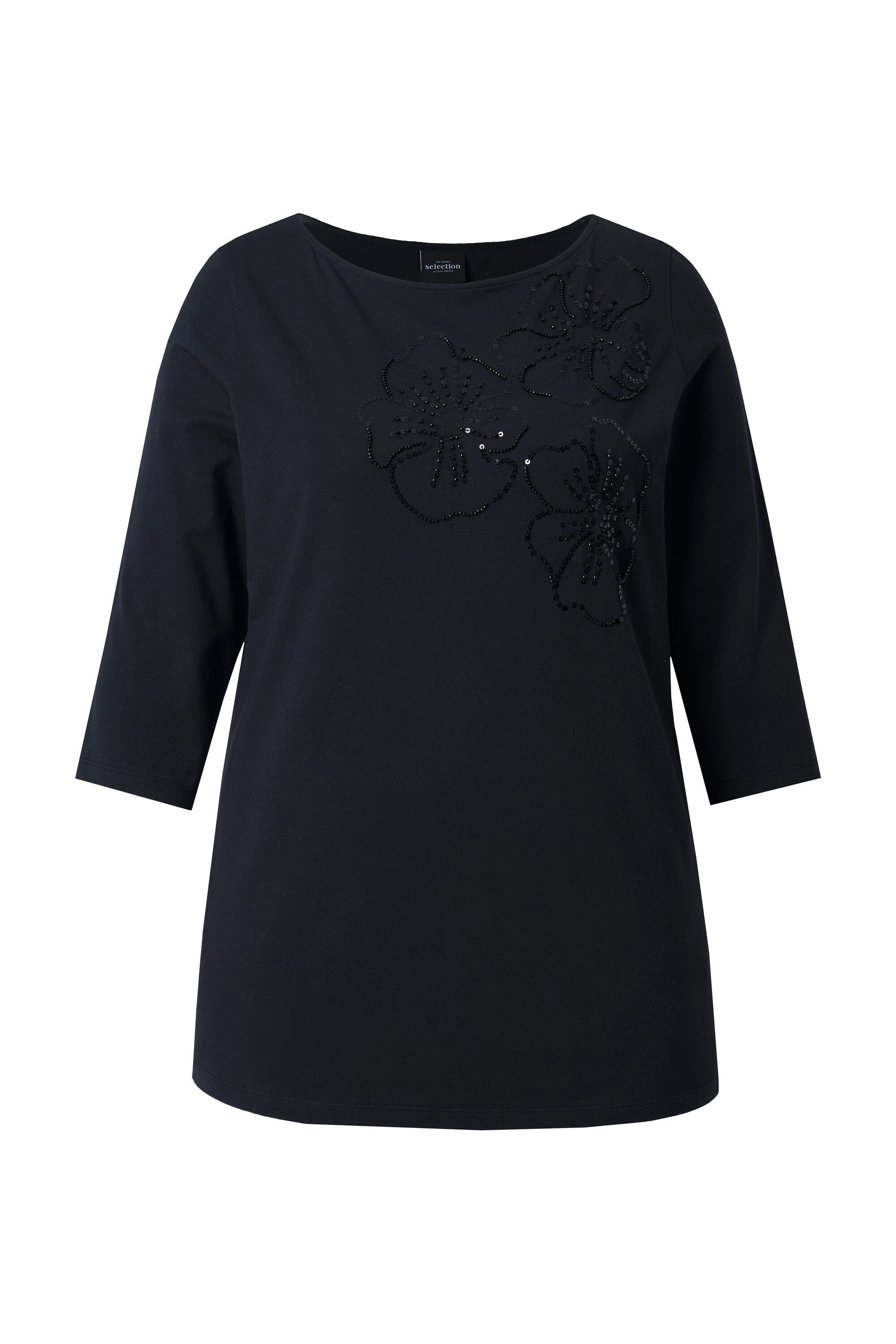 T-Shirt Shirt Blüten Zierperlen U-Boot-Ausschnitt 3/4-Arm