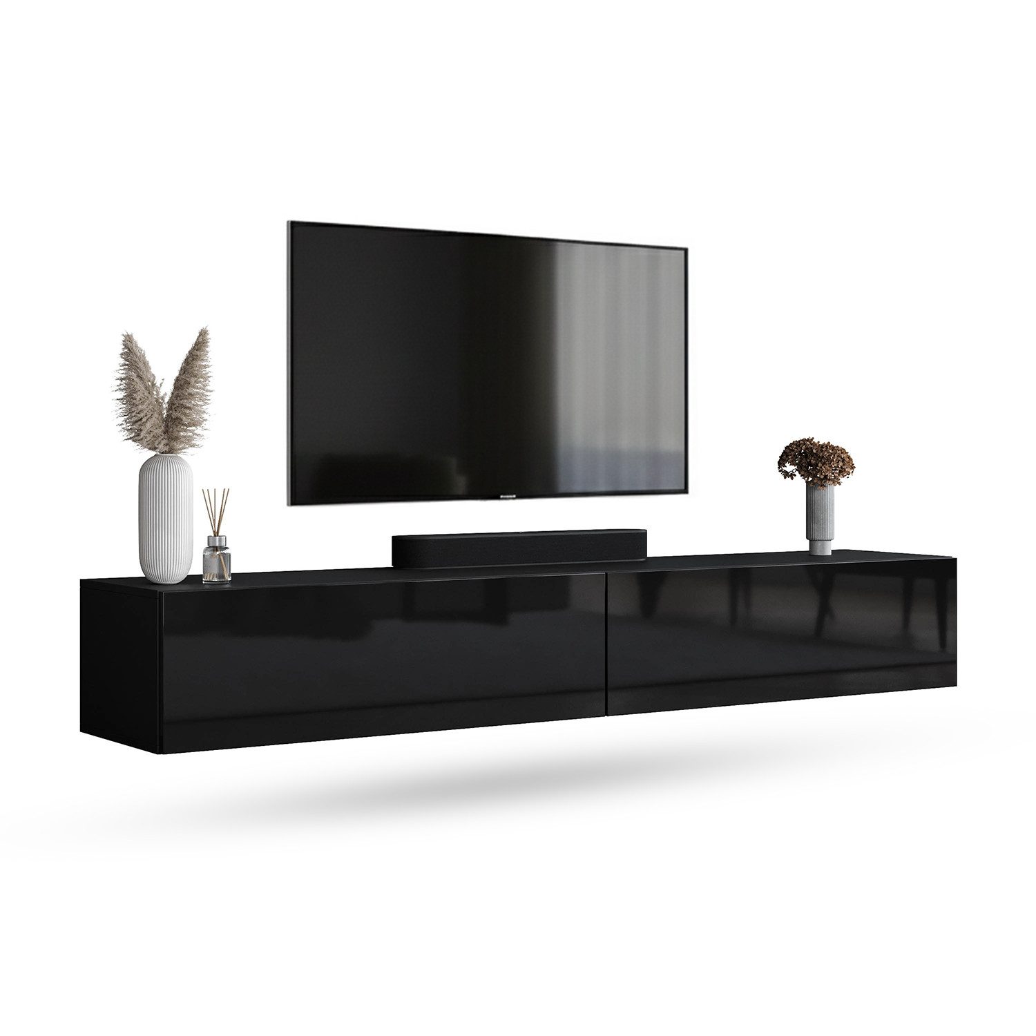 Planetmöbel TV-Board WEST TV Board 200 cm (2 x 100 cm) (TV Lowboard, Fernsehschrank hängend oder stehend), Fernsehtisch 2x 100cm breit