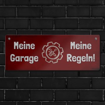 speecheese Metallschild Meine Garage, Meine Regeln Metallschild in 7,5x20cm