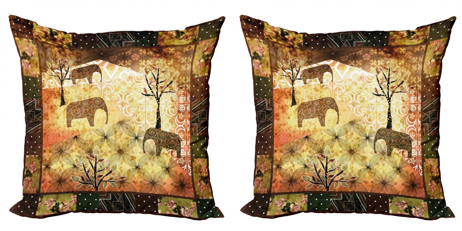 Kissenbezüge Modern Accent Doppelseitiger Digitaldruck, Abakuhaus (2 Stück), Afrikanisch Grunge Elefanten Roses