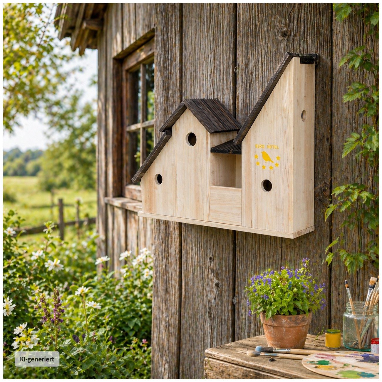 HTI-Living Vogelhaus Vogelhaus mit 3 Nistkästen Mina, Nistkasten zum bemalen