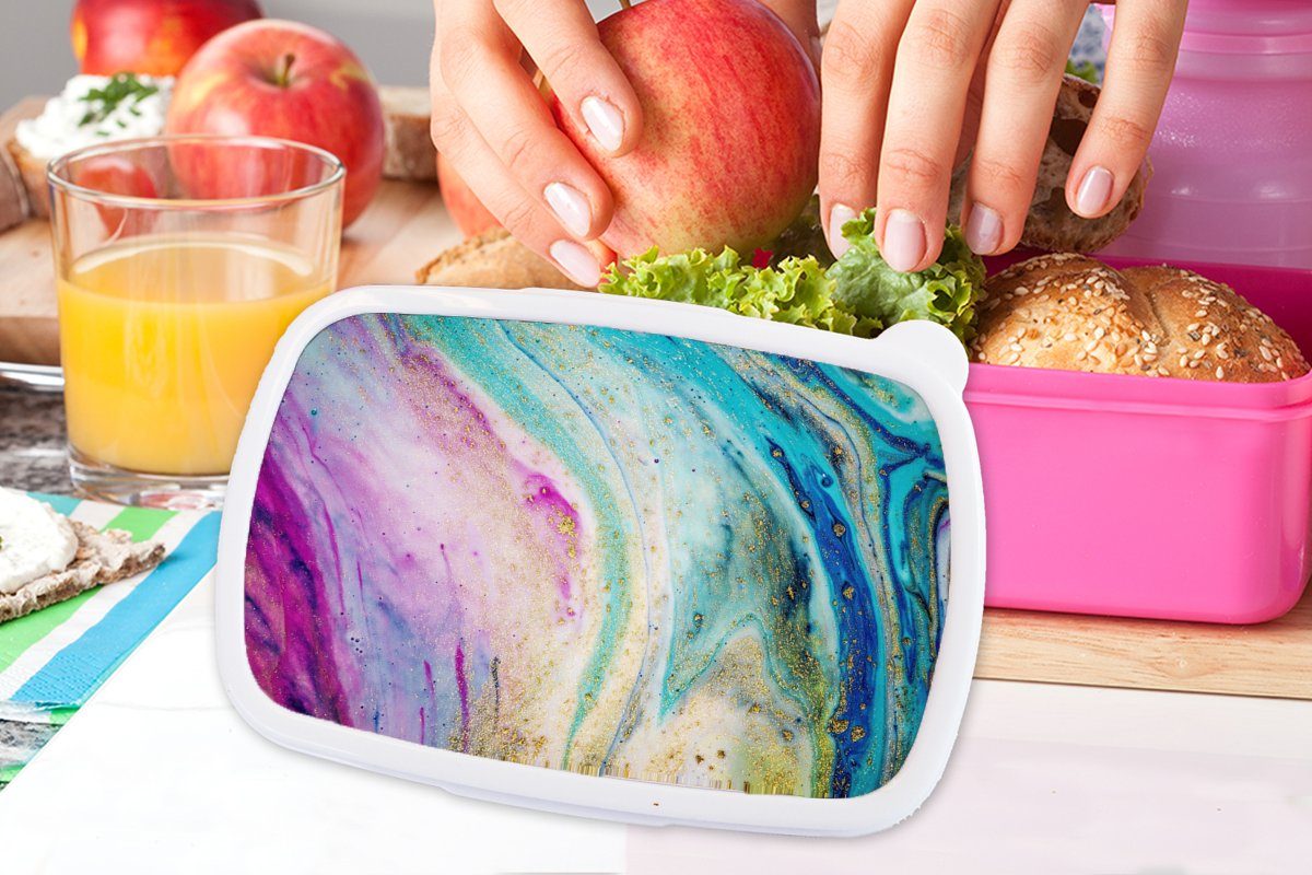 Farbe für (2-tlg), Marmor Erwachsene, Brotbox Lunchbox Kunststoff Kinder, - Mädchen, rosa Snackbox, Brotdose Kunststoff, MuchoWow Regenbogen, -