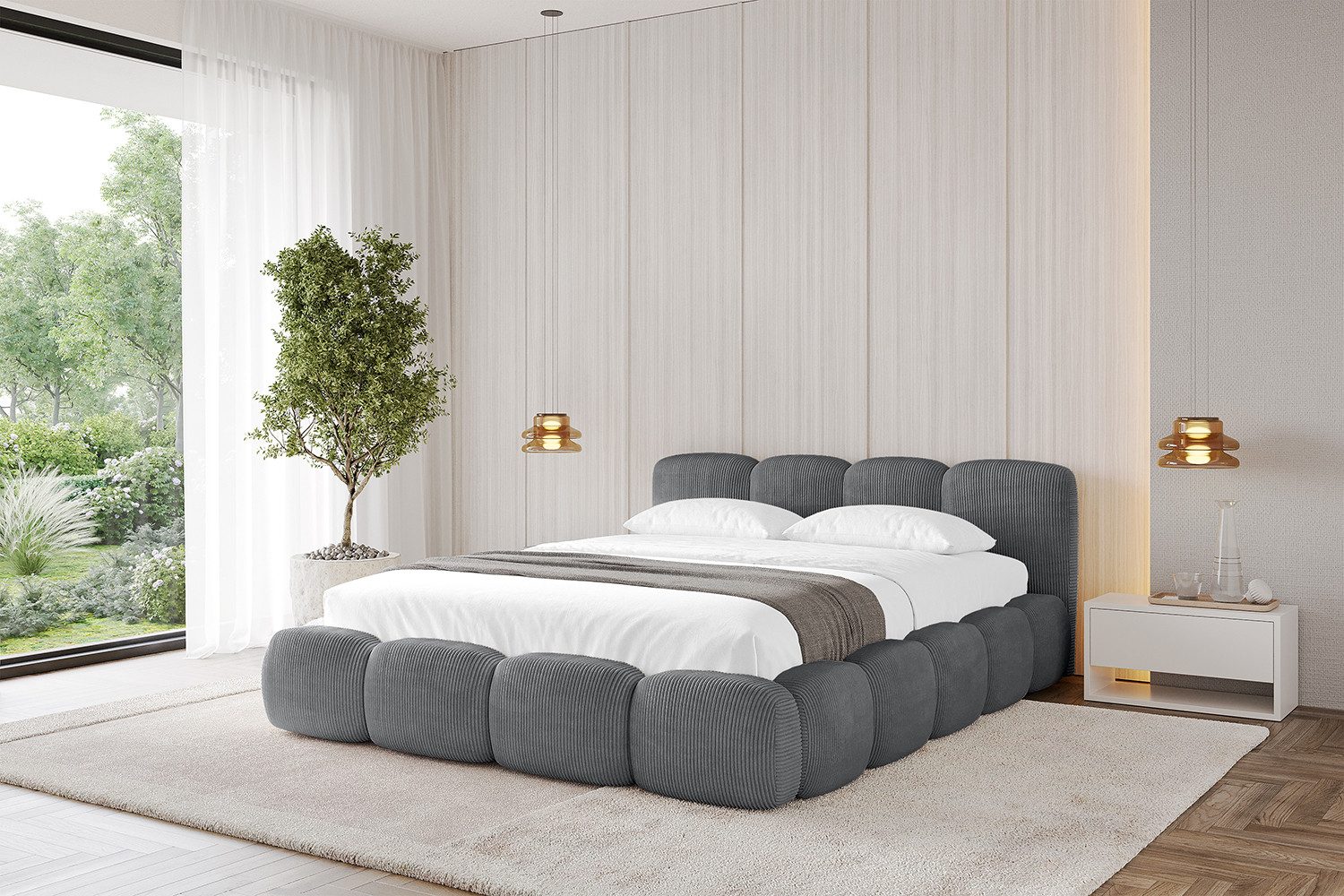 ALTDECOR Polsterbett KALA-v1 (Polsterbett mit Bettkasten und Lattenrost, Boxbett ohne Matratze), Doppelbett mit Stauraum, Bett mit Kopfteil