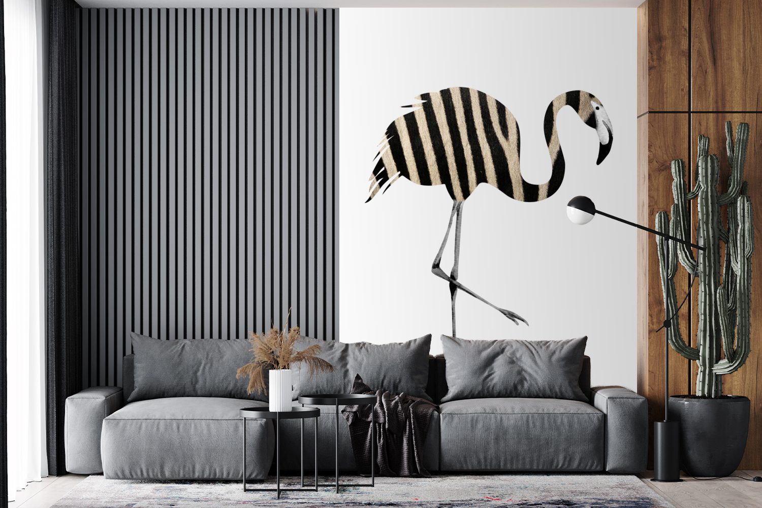 Montagefertig Vinyl Flamingo Wandtapete Zebra Schwarz weiß, (3 Matt, bedruckt, MuchoWow Tapete Wohnzimmer, St), - Fototapete und - für