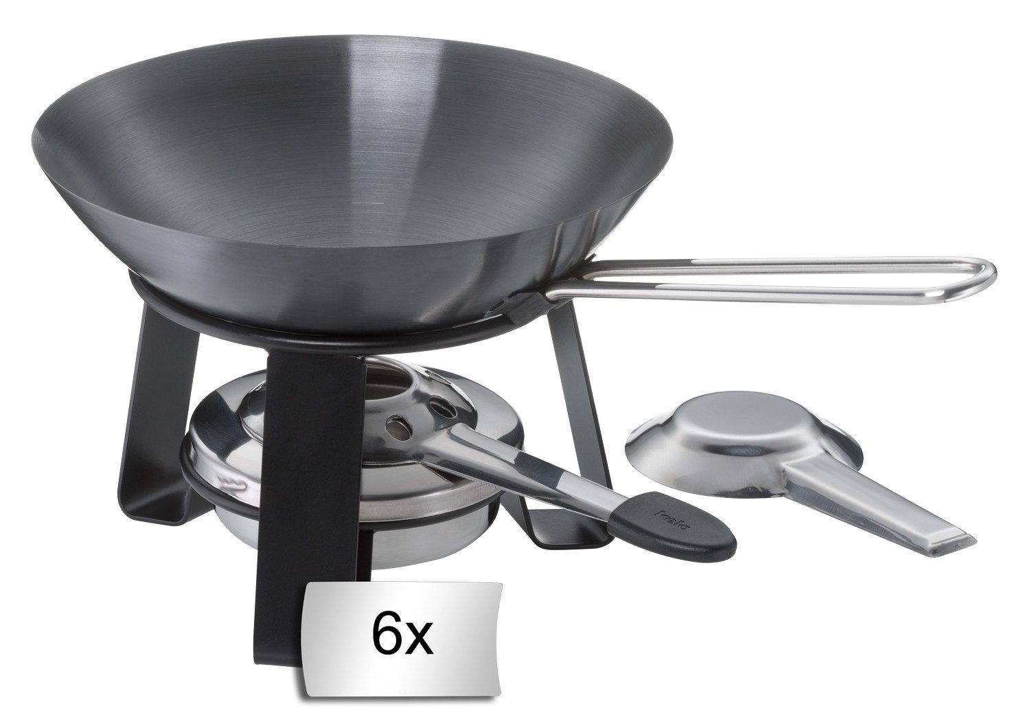 kela Wok Mini-Woks mit Rechaud JOY, Schwarz, Ø 18 cm, Stahl (6-tlg), mit Pastenbrenner