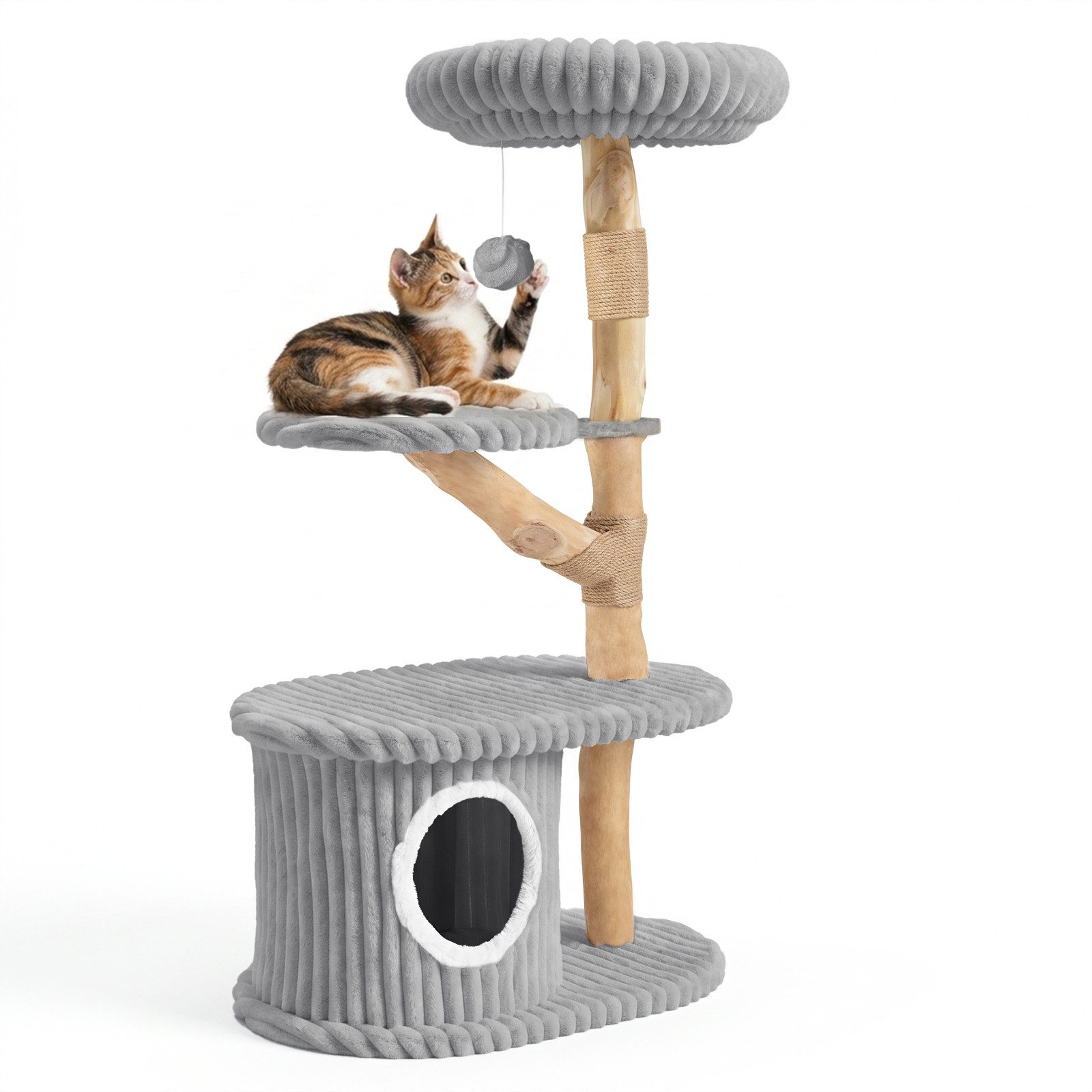 COSTWAY Kratzbaum Katzenkratzbaum, Katzenbaum, mit Katzenhöhle, Plattformen, Ball, Massiveholz