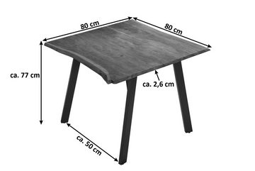 Junado® Baumkantentisch Laxmi, Tisch Baumkante 80 x 80 cm nussbaumfarben schwarz