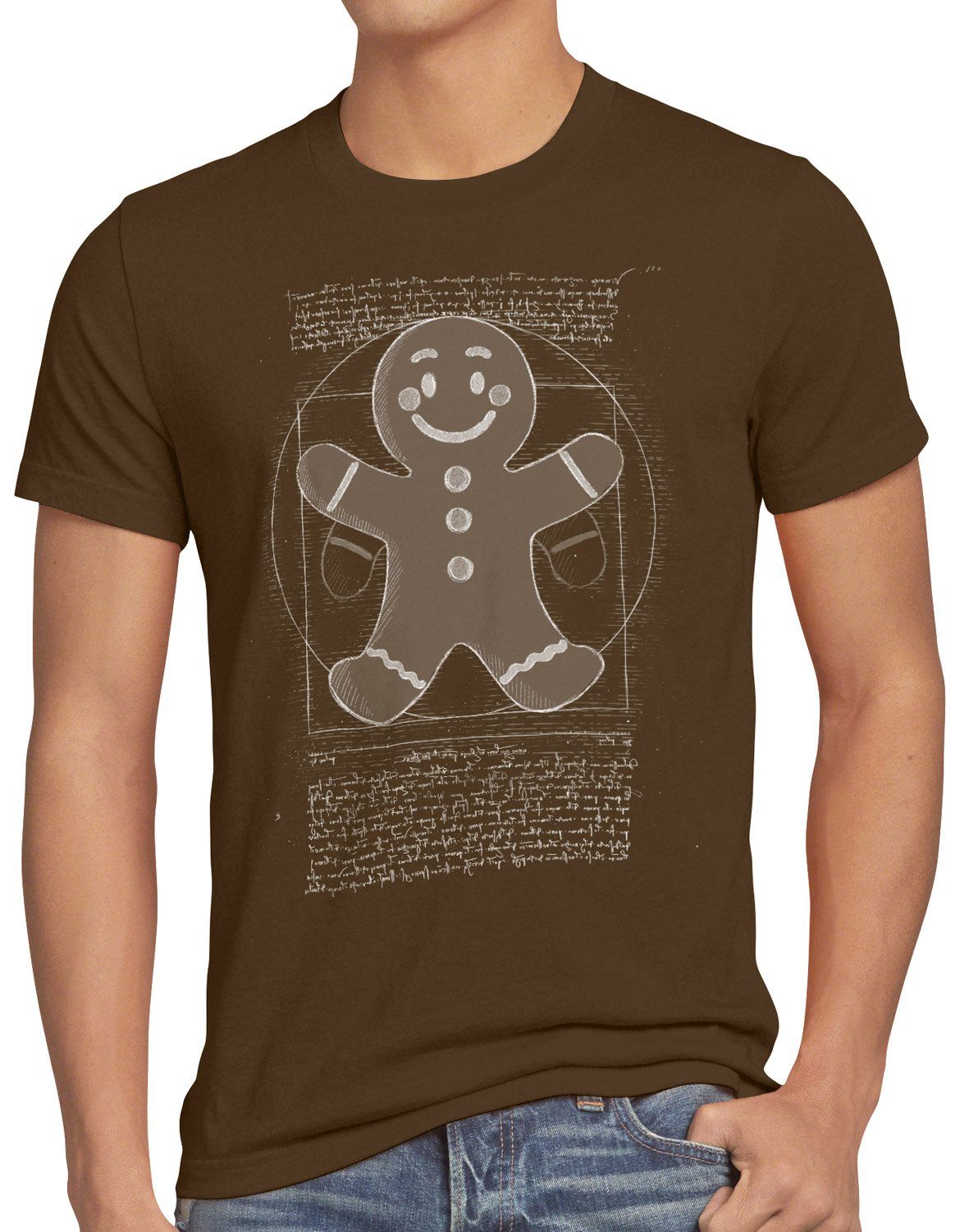 style3 Print-Shirt Herren T-Shirt Vitruvianischer Lebkuchenmann weihnachtsmarkt pfefferkuchen braun