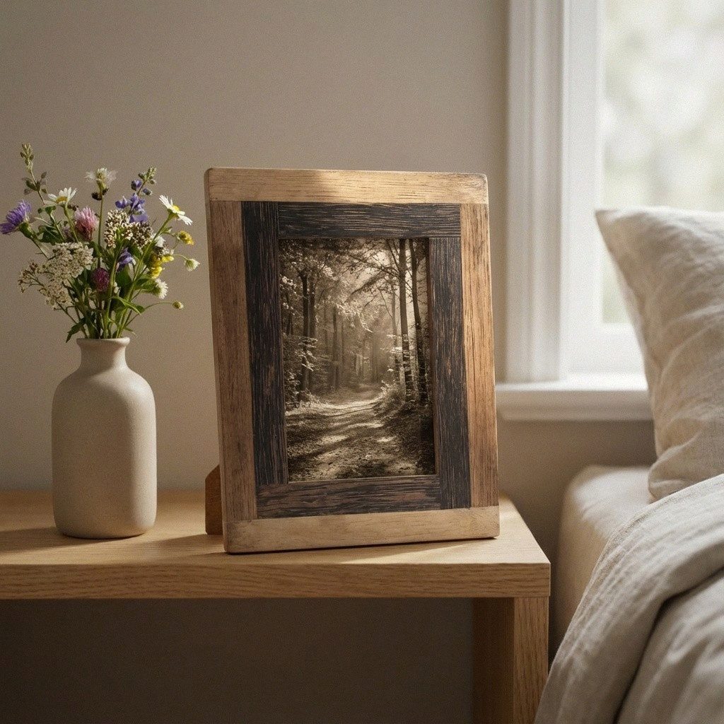 Antikas Wanddekoobjekt Bilderrahmen Holz Premium zweifarbig Natur Dunkelbraun, H.21 cm