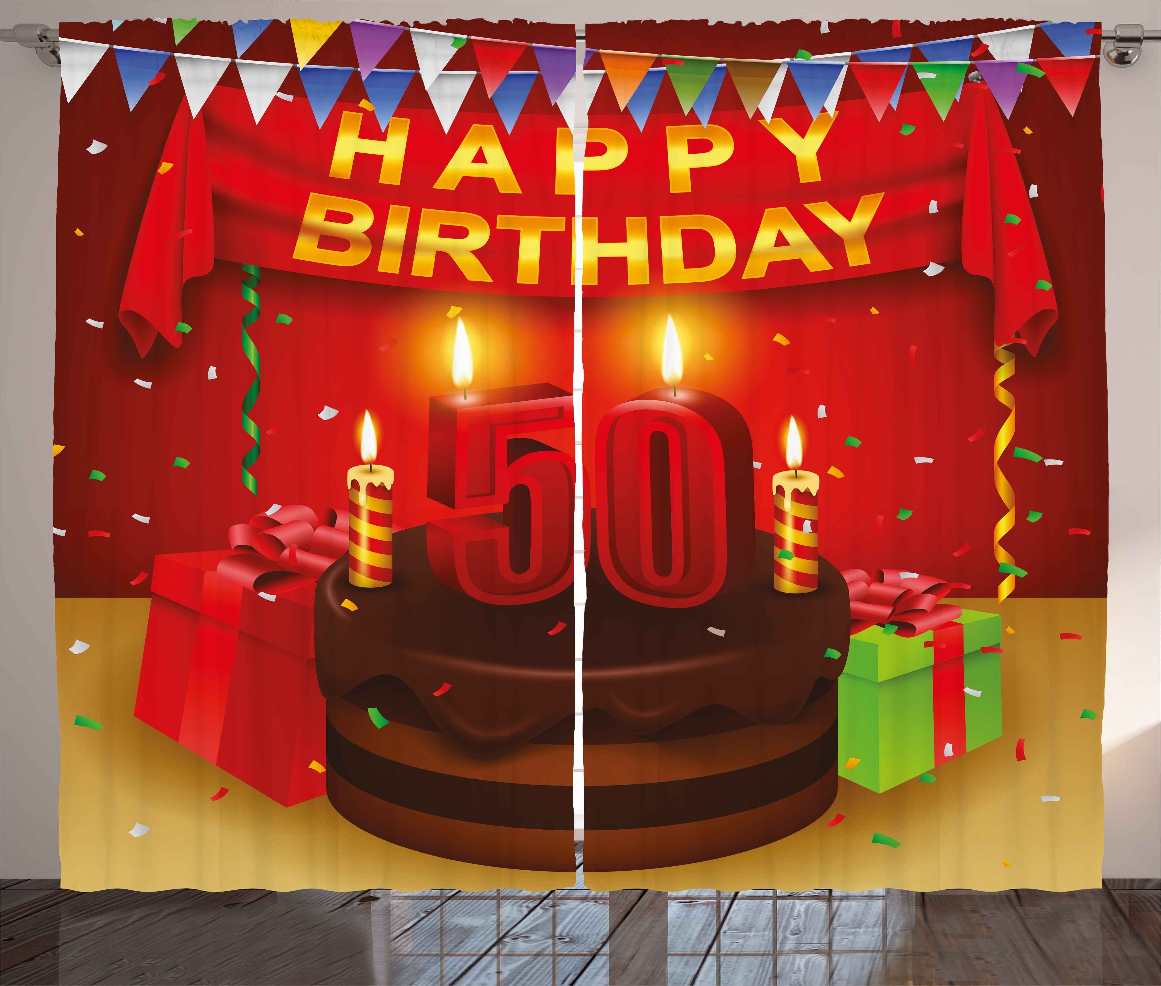 Gardine Schlafzimmer Kräuselband Vorhang mit Schlaufen und Haken, Abakuhaus, 50. Geburtstag Schokoladenkuchen | Fertiggardinen