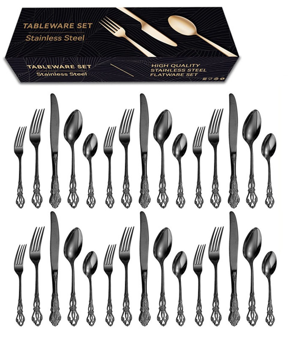 Coonoor Besteck-Set (30-tlg), Edelstahl, für 6 Personen, Elegantes Essbesteck Set (30-tlg), Edelstahl, mit Messer Gabel Löffel, Spülmaschinenfest