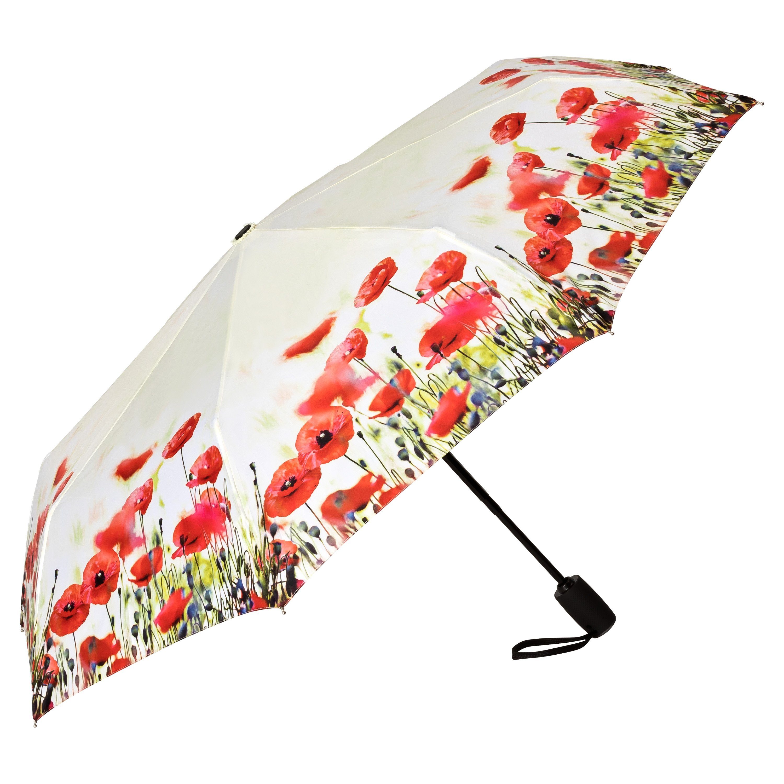 Stabil Taschenregenschirm Mohnblumen Blüten Auf-Zu-Automatik Motiv von Lilienfeld Motivschirm