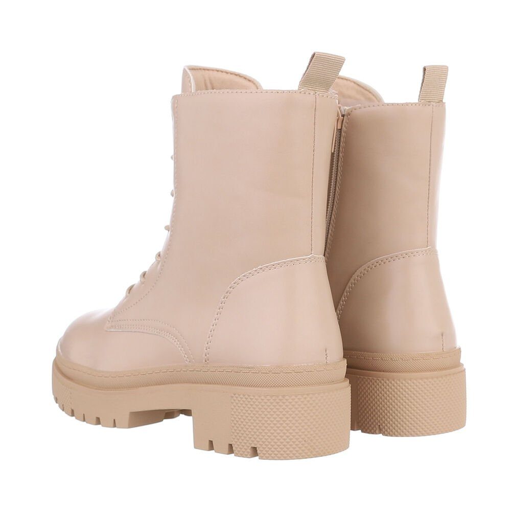 Ital-Design Damen Schnürschuhe Freizeit Schnürstiefelette (84906758) Blockabsatz Plateaustiefeletten in Beige
