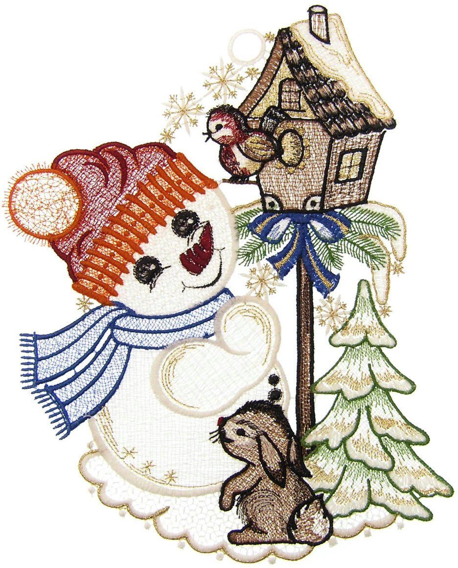 W. Reuter & Sohn - Plauener Spitze® Fensterbild Süßer Schneemann, Made in G günstig online kaufen