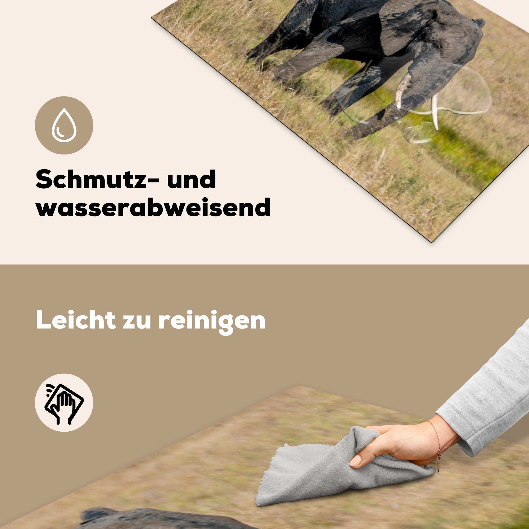 MuchoWow Herdblende-/Abdeckplatte Elefant - Gras küche Ceranfeldabdeckung, für Tiere Natur, - Vinyl, 83x51 (1 tlg), - cm, Arbeitsplatte