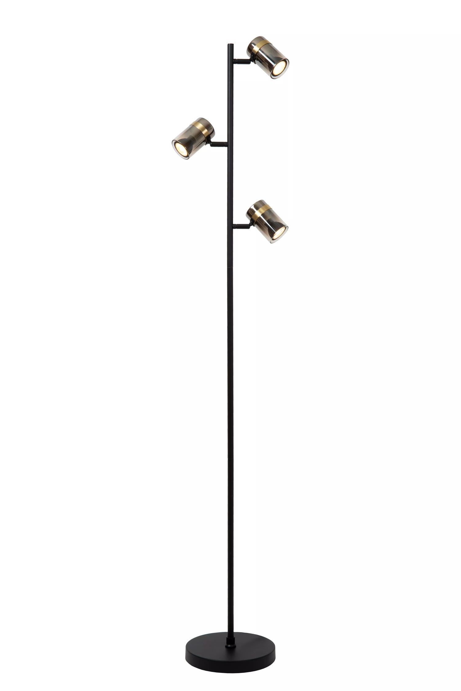 Licht-Erlebnisse Stehlampe KURON, ohne Leuchtmittel, Rauchglas Metall verstellbar 154 cm Schwarz Rauchgrau GU10 3-flammig