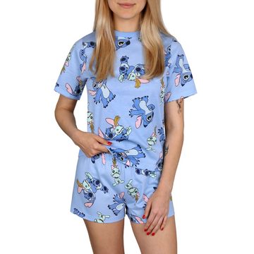 Sarcia.eu Schlafanzug Stitch Disney Blau Kurzarm Sommer Damen Pyjama, Baumwolle XXL