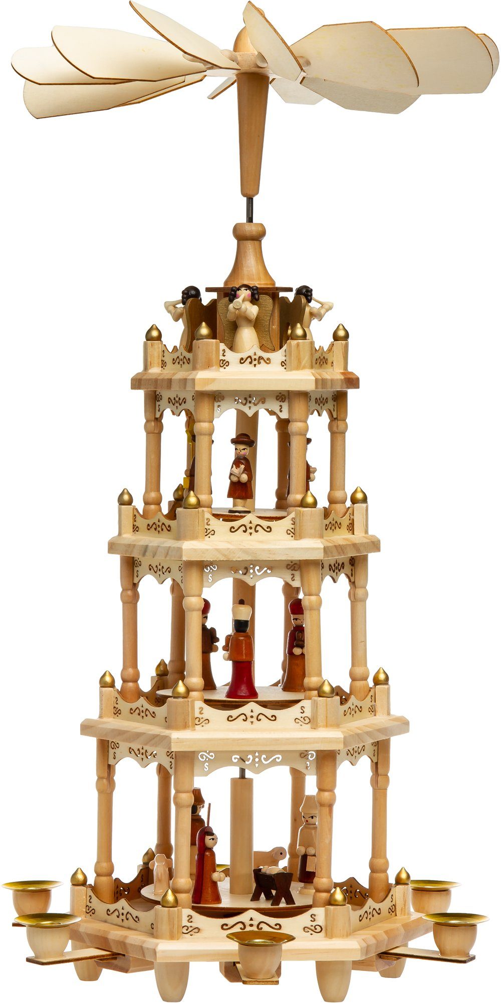 SIKORA Weihnachtspyramide P4 Tradition XL aus Holz mit 4 Etagen H:55cm
