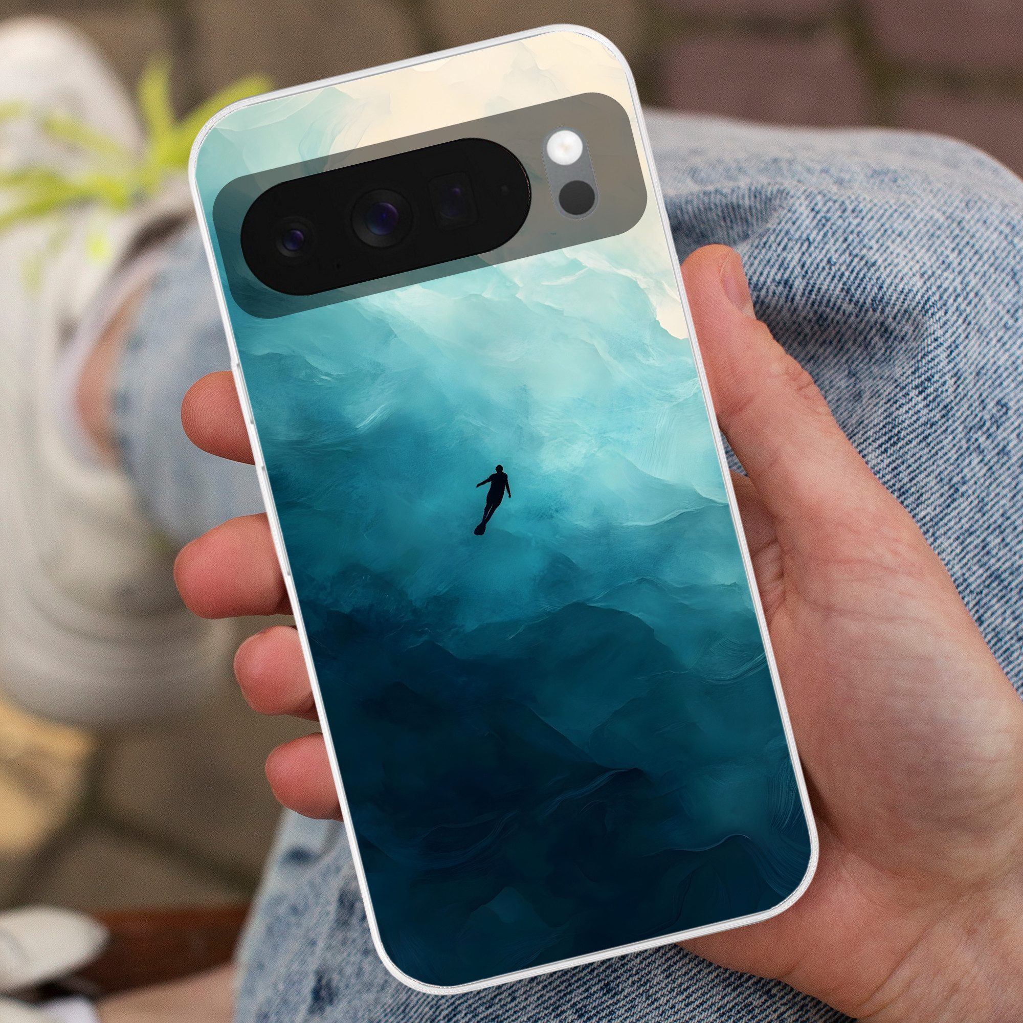 MuchoWow Handyhülle für Google Pixel 10 Meer - Silhouette - Abstrakt - Blau, Phone Case, Silikon, Schutzhülle Dünn