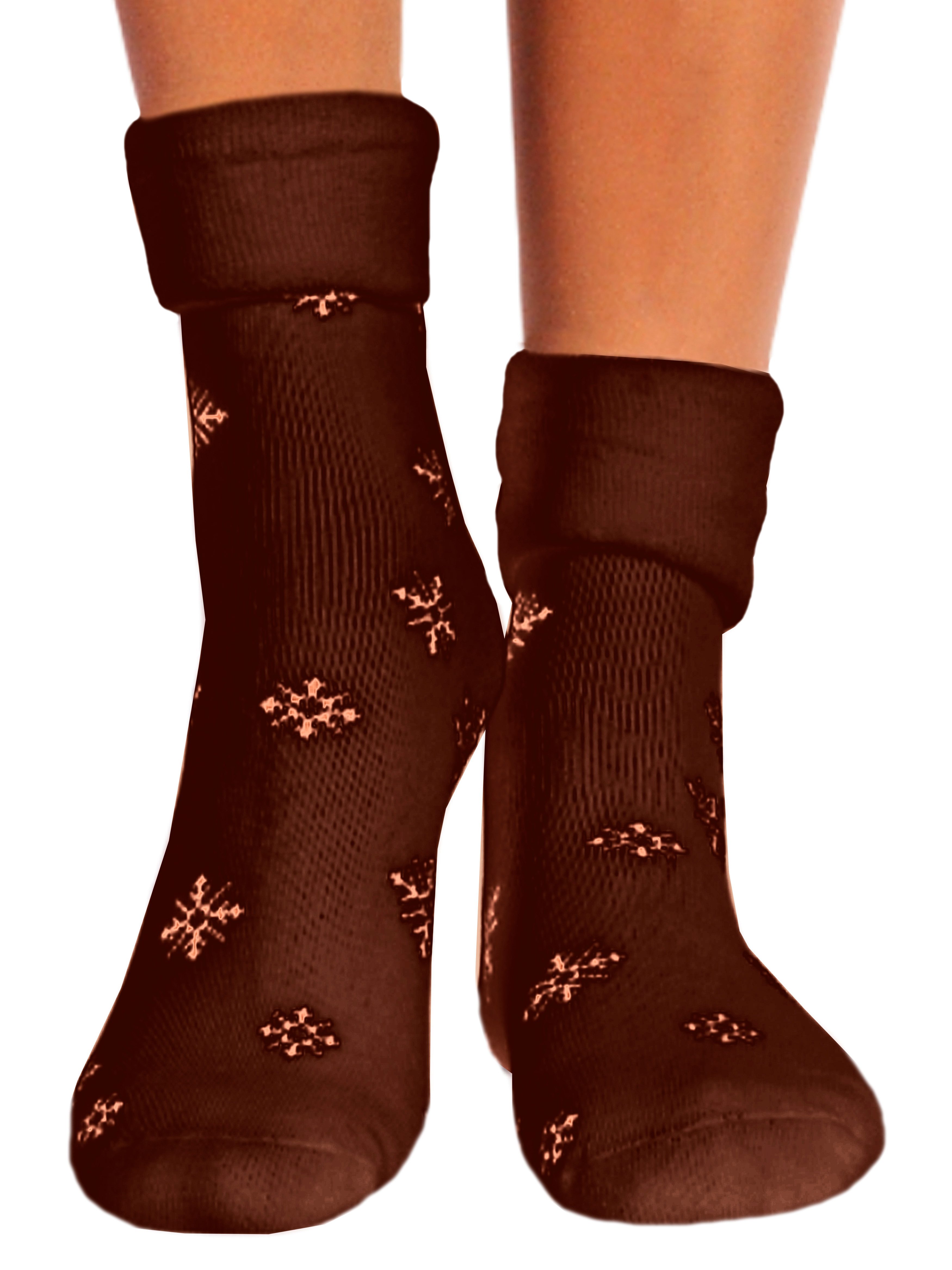 Martinex Thermosocken Warme Haussocken Weihnachtssocken in Braun unisex socks Socken mit Schneeflöckchen Muster, unisex, 34 35 36 37 38 39 40 41 42