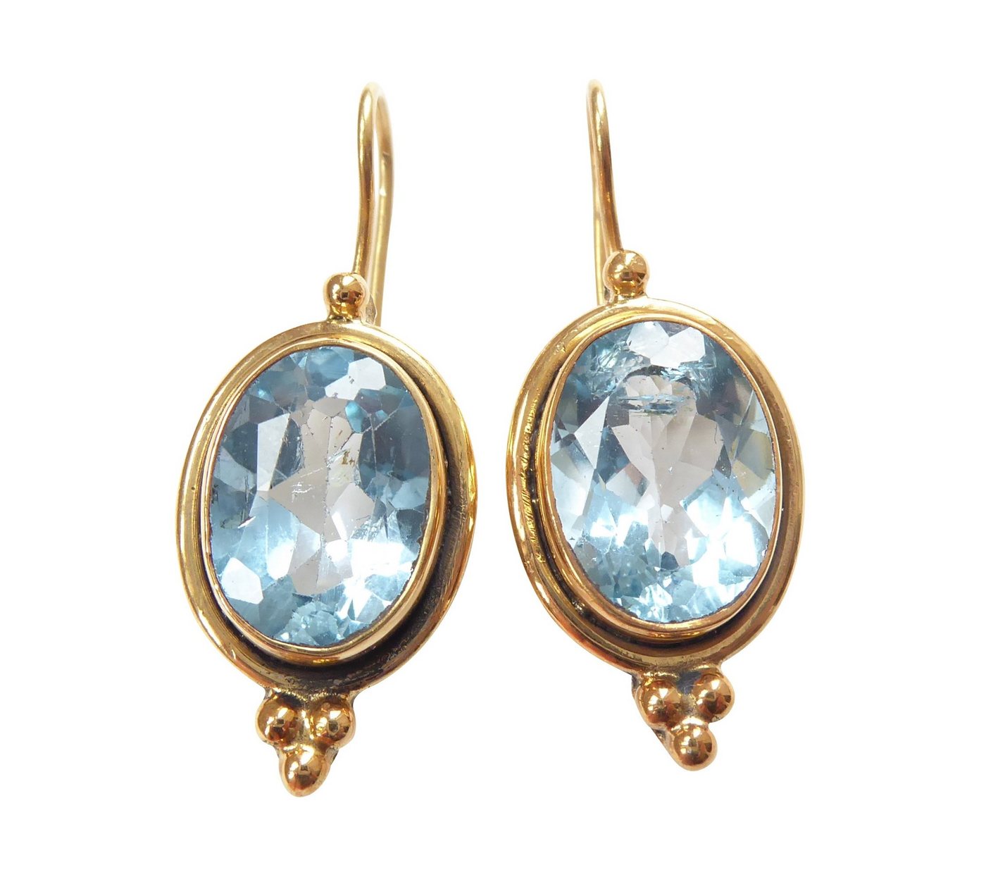 Mugello Paar Ohrhänger Marte blauer Topas elegante Abendohrringe funkelnd auffällig, Handarbeit aus kleiner florentinischen Manufaktur, Vintageschmuck