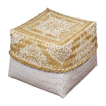 Oriental Galerie Aufbewahrungsbox 3er Set Rattanbox Körbe mit Bemalung Natur-Weiß (3 St)