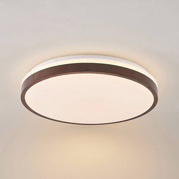 Lindby LED Deckenleuchte Hudsona, dimmbar, LED-Leuchtmittel fest verbaut, Farbwechsel warmweiß / tageslicht, Modern, Eisen, Kunststoff, weiß, holz dunkel, 1 flammig, inkl.