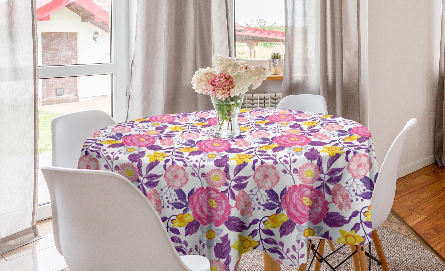 Abakuhaus Tischdecke Kreis Tischdecke Abdeckung für Esszimmer Küche Dekoration, Garten-Kunst Empfindliche Blüten