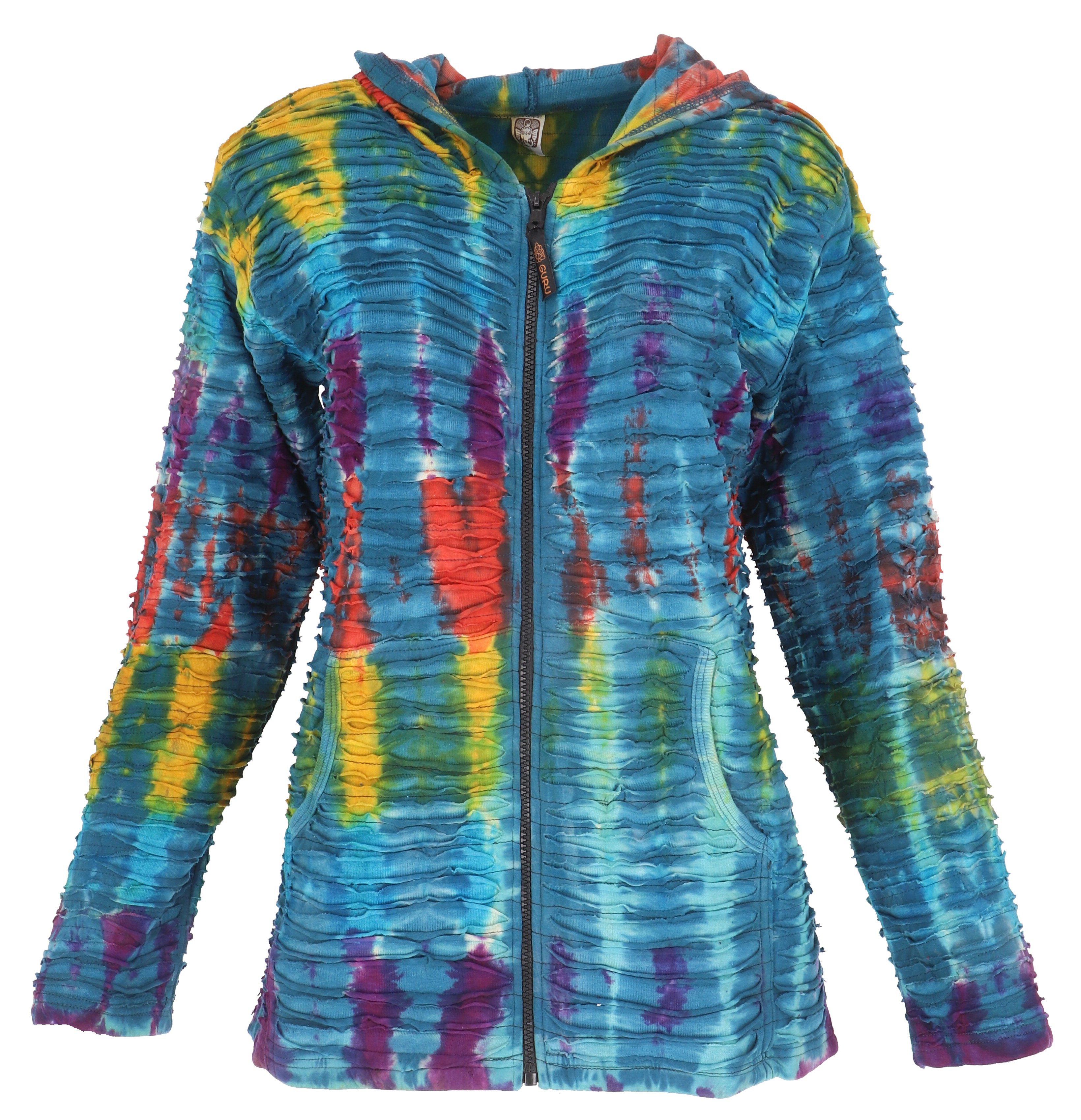 Guru-Shop Langjacke Bunte Batikjacke Jacke, Boho Unikat Hippie.. alternative Bekleidung