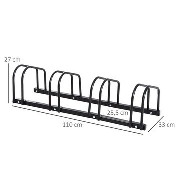 HOMCOM Fahrradständer Radständer Mehrfachständer Aufstellständer Fahrrad Ständer Schwarz (Set, 1-St., Boden- und Wandmontage Stahl bis 4 Fahrräder), 110L x 33B x 27H cm