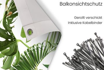 MuchoWow Balkonsichtschutz Blätter - Weiß - Muster - Mädchen - Kinder - Jungen - Kinder (1-St) Balkonbanner, Sichtschutz für den Balkon, Robustes und wetterfest