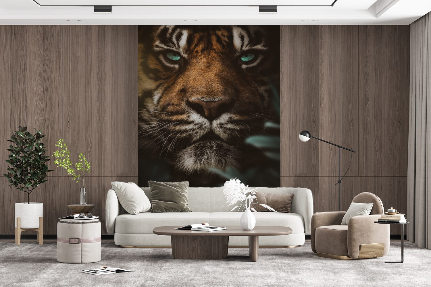 (3 Tiger Wandtapete - Wohnzimmer, - Dschungel für Fototapete MuchoWow Pflanzen, bedruckt, St), Vinyl Tapete Montagefertig Matt,
