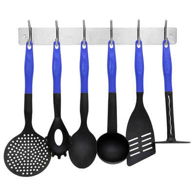 Lantelme Kochbesteck-Set Kochbesteck blau-schwarz (7-tlg), Küchenhelfer mit Hakenleiste