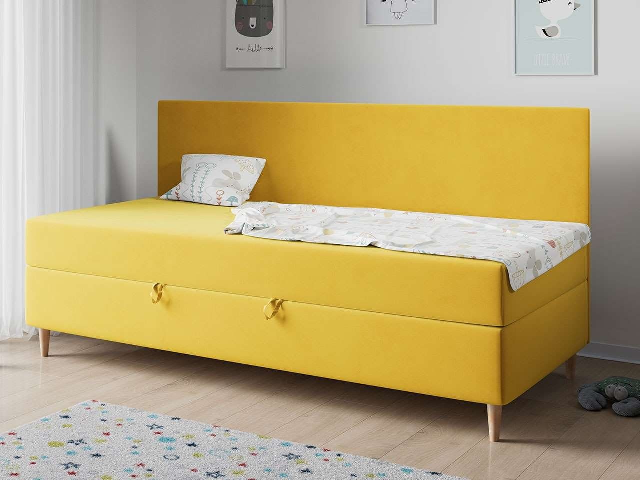 Einzelbett 2, MKS MÖBEL - Jugendzimmer Kinderbett 90x200, Boxspringbett ZUZA Gelb und für Kinderzimmer