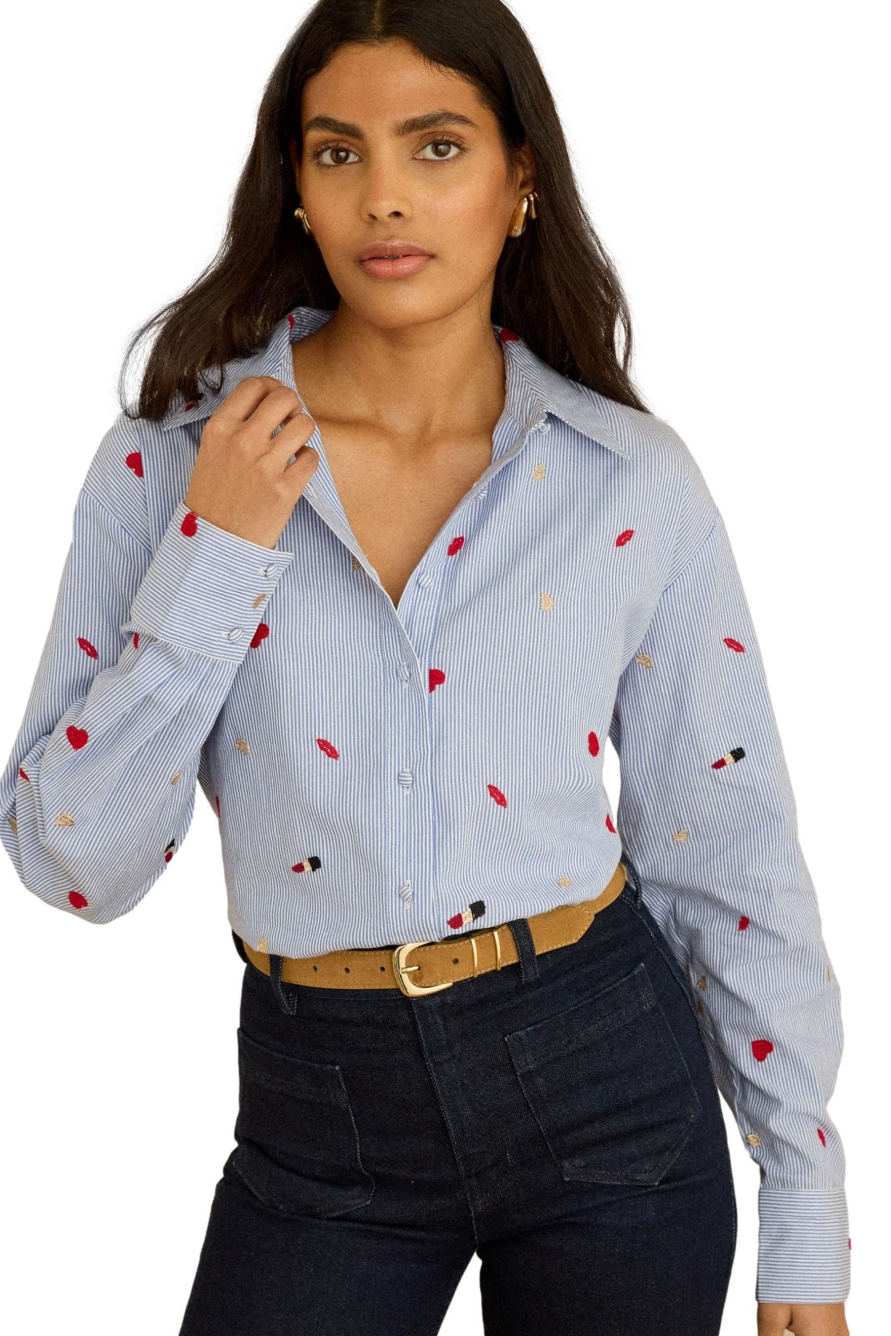 Langarmhemd Love & Roses Langarmhemd mit Stickerei, Regular