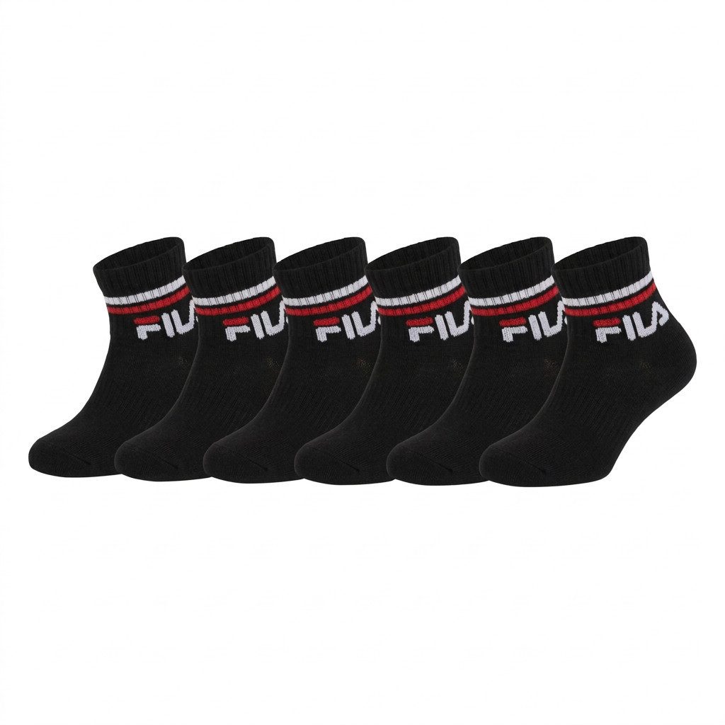 Fila Kurzsocken JUNIOR UNISEX QUARTER PLAIN SOCKS (6 Paar) für Kinder, mit eingestricktem Logo im Bündchen, anatomisch geformt
