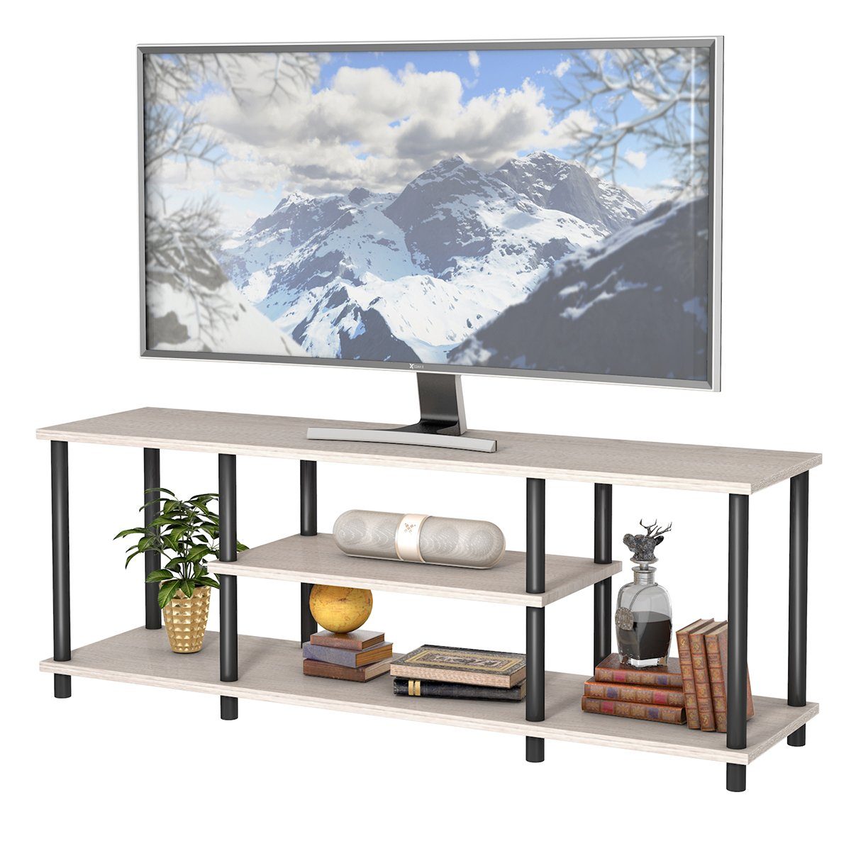 COSTWAY TV-Schrank Fernsehschrank 110cm breit, Holz Grau