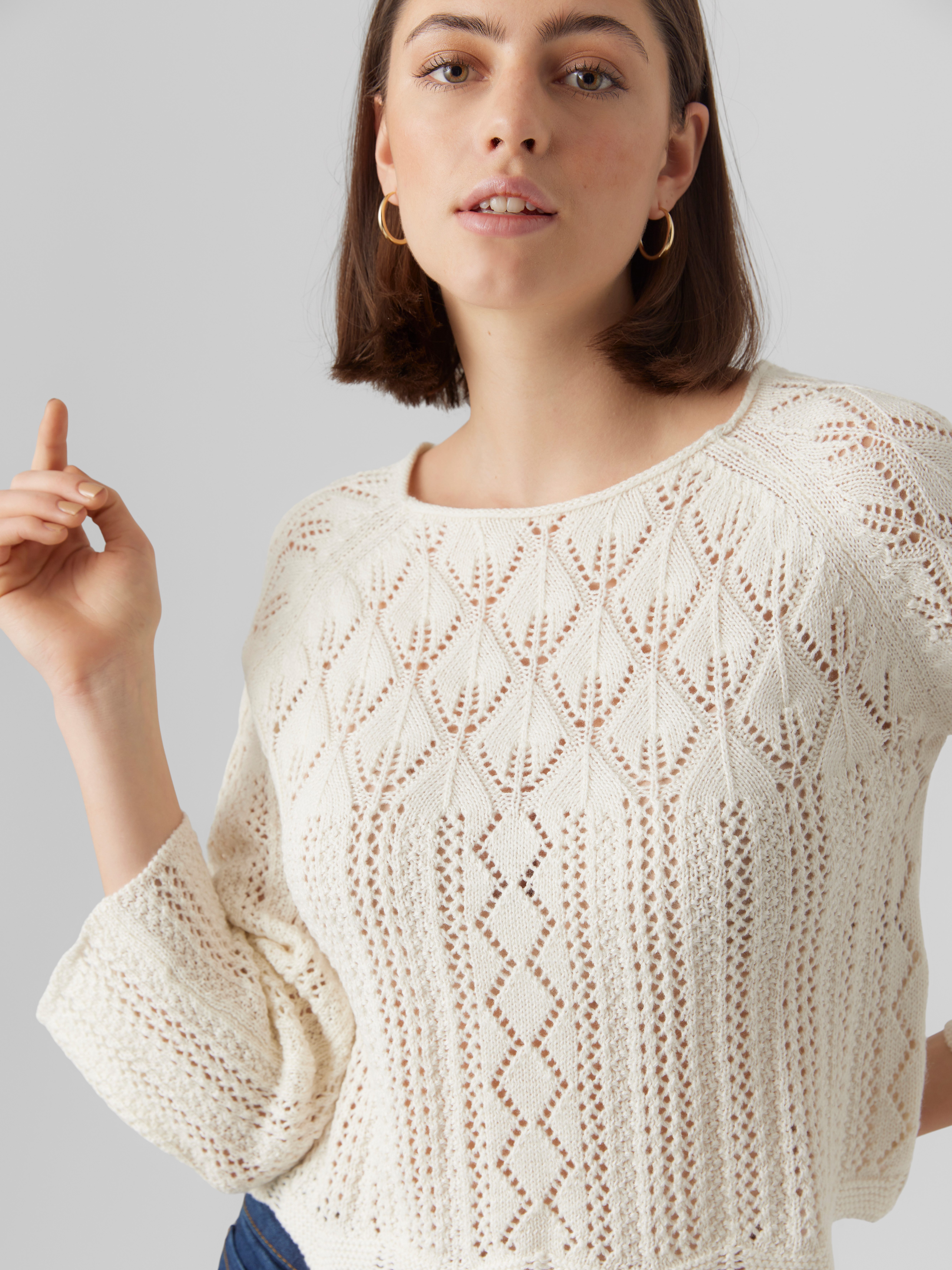 Vero Moda Strickpullover VMGINGER 3/4 BOATNECK PULLOVER GA NOOS im femininen, wunderschönen Jacquard-Strickmuster