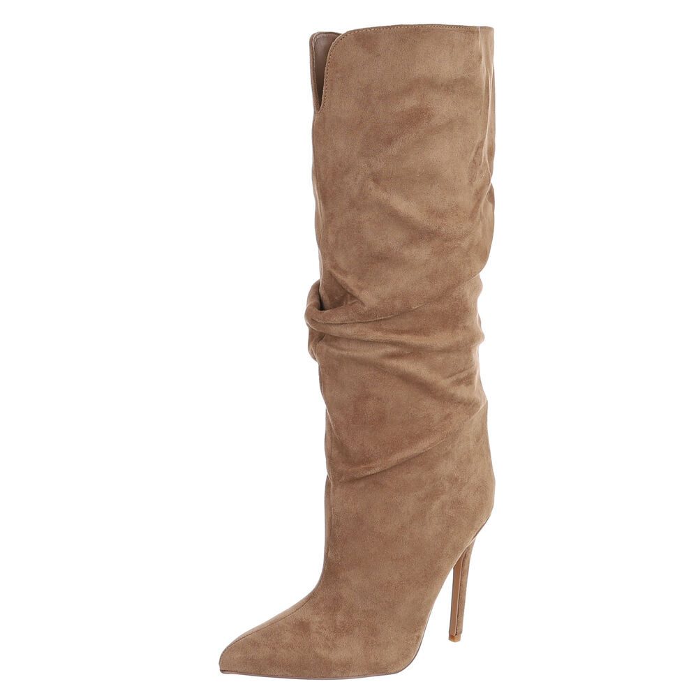 Ital-Design Damen High Heel Stiefel mit hohem Schaft & Spitze High-Heel-Stiefel (92457824) Pfennig-/Stilettoabsatz Stiefel in Hellbraun