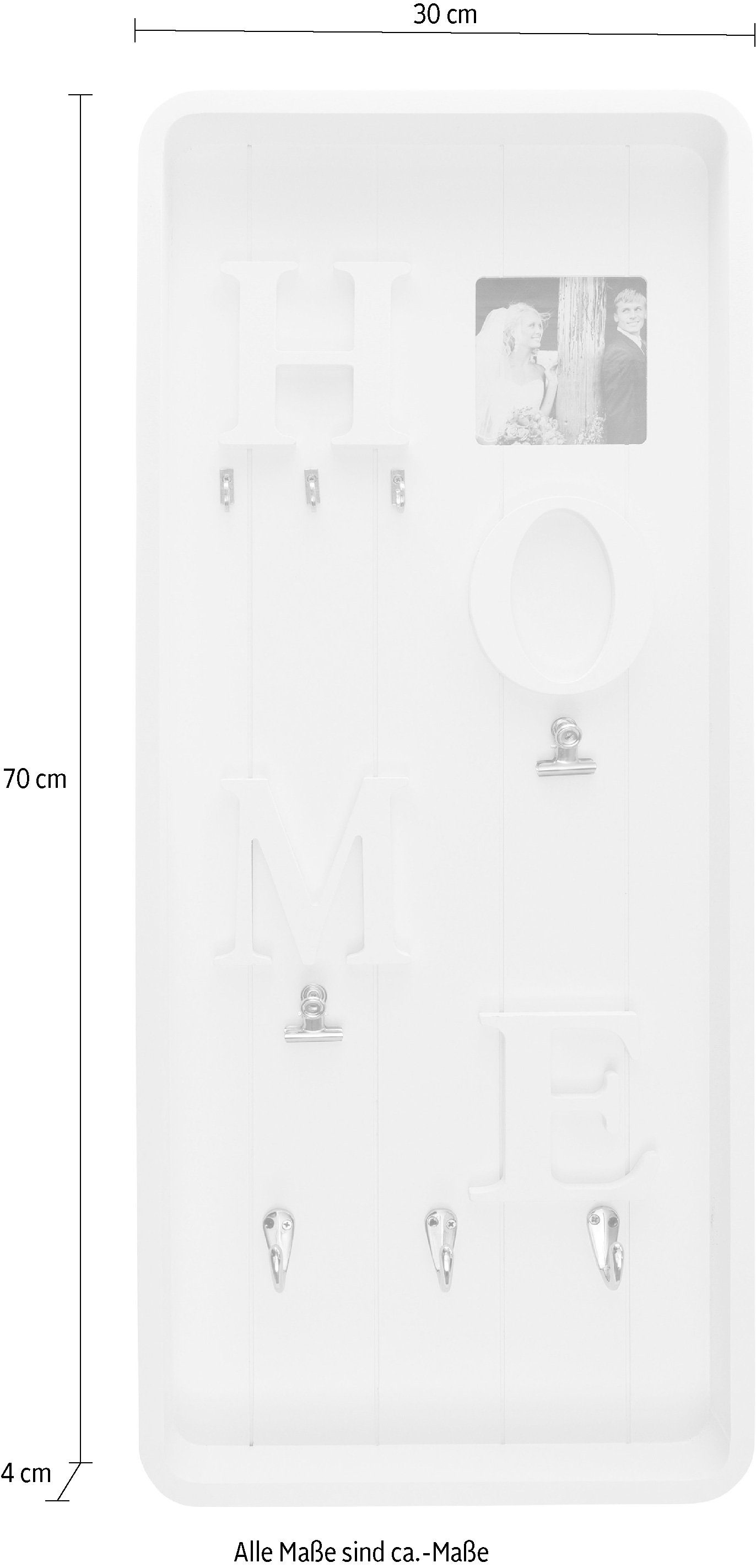 Myflair Möbel Memoboard Schriftzug Valerina, Klemmen mit & mit & Accessoires weiß, Schlüsselbrett, Haken