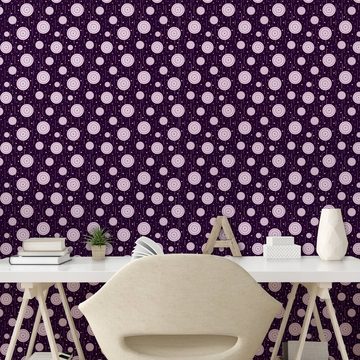 Abakuhaus Vinyltapete selbstklebendes Wohnzimmer Küchenakzent, Retro Kreis-Punkte Short-Linien