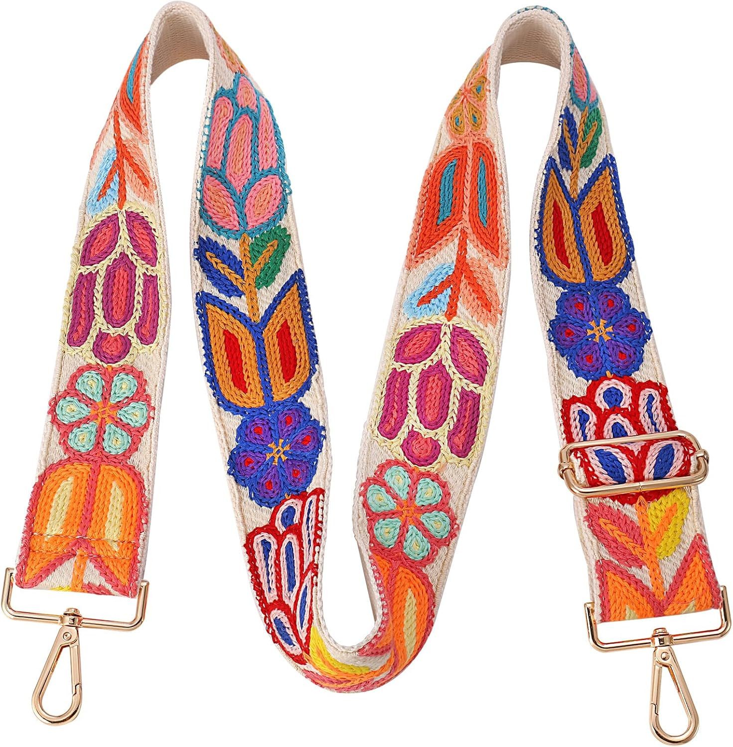 MOPUEA Schulterriemen Ersatzband Schultergurt Taschenband Taschengurt blumig (Verstellbarer breiter Crossbody-Schultergurt mit Häkelblumen, 1-St) für Handtasche, Geldbörsenriemen, Vintage Ersatzriemen